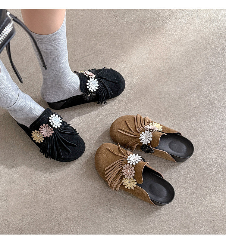 Karin Luna   Tassel Three-Dimensional Flower Thick-Soled Closed-Toe Slippers