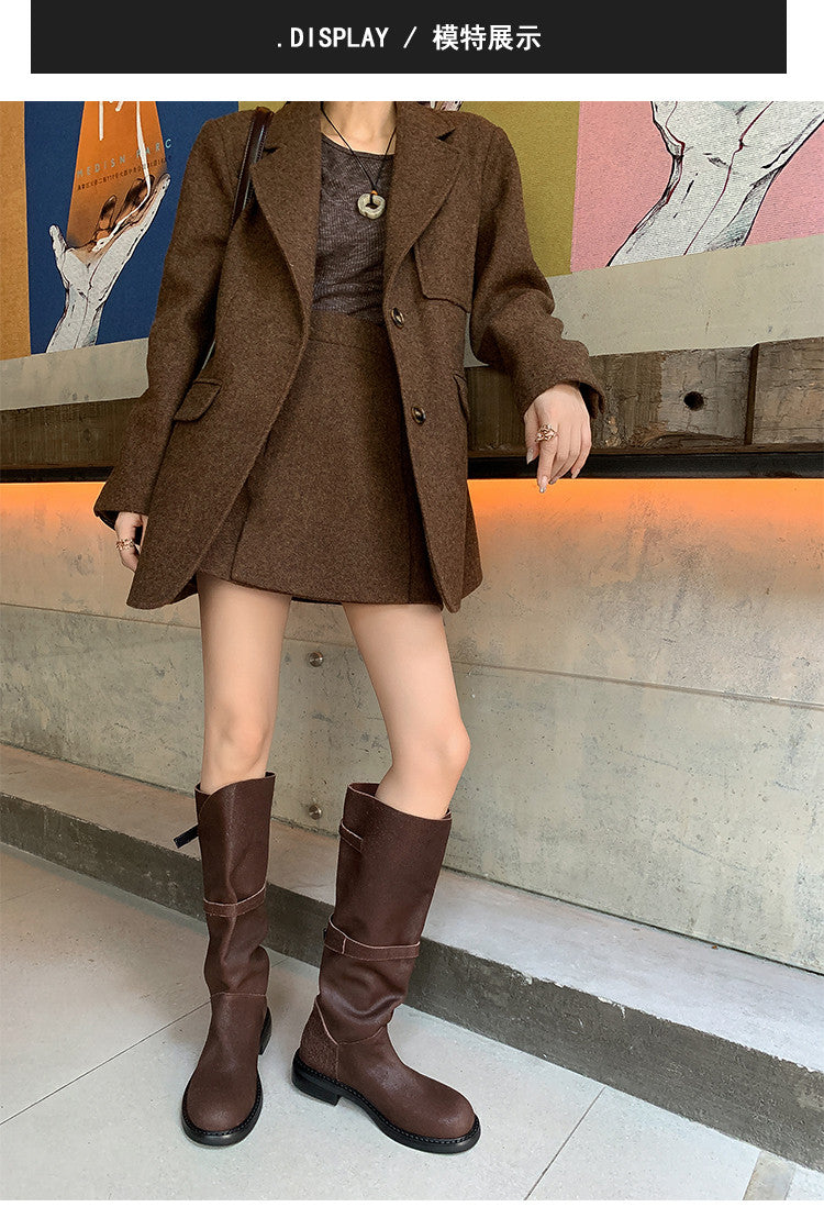 Karin Luna In Stock Spot Goods   Heavy-duty Edition Highly Consuming Material Round Toe Long Boots