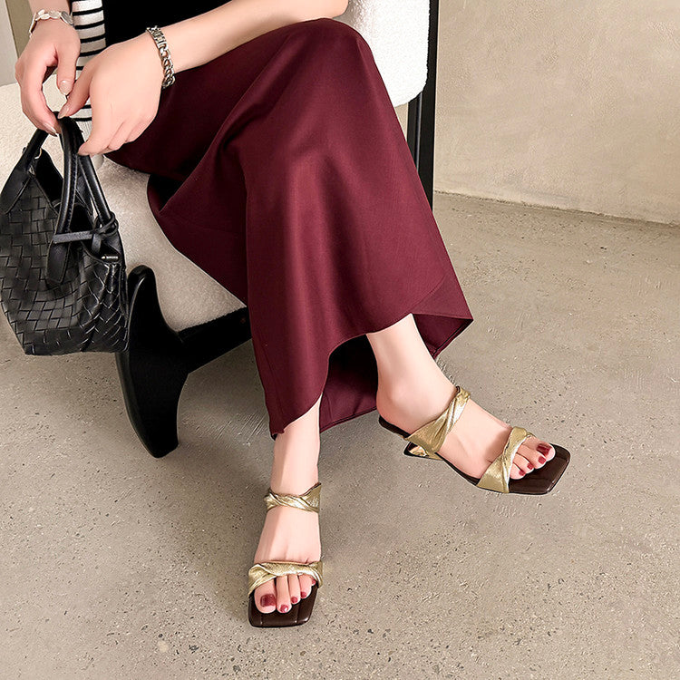 Karin Luna In Stock  Spot Goods   Square Toe One-Strap Irregular Heel Slippers