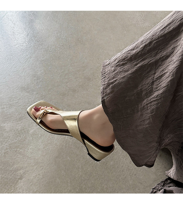 Karin Luna In Stock Spot Goods Clip-toe Square Toe Metal Buckle Minimalist Slippers