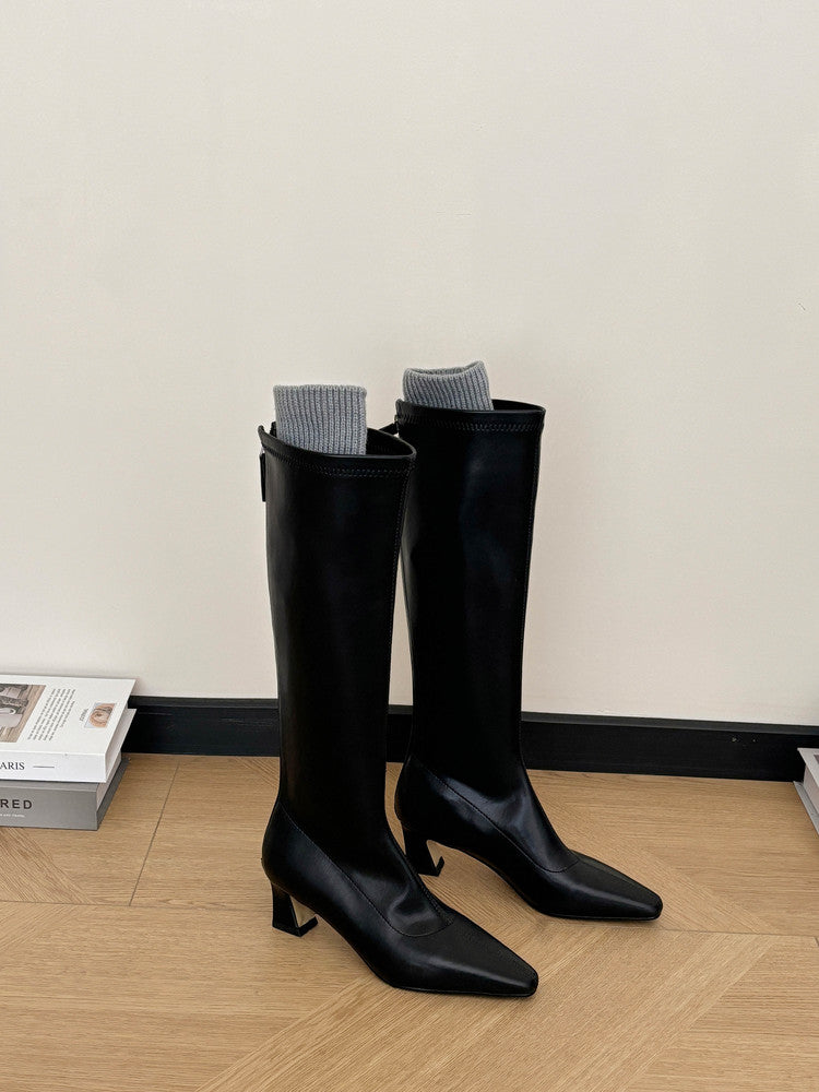 Karin Luna In Stock In Stock  Square Toe Chunky Heel Korean Style Elegant Long Boots
