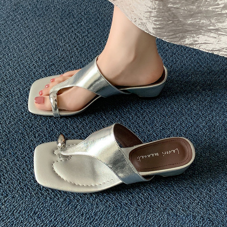 Karin Luna In Stock Spot Goods Clip-toe Square Toe Metal Buckle Minimalist Slippers