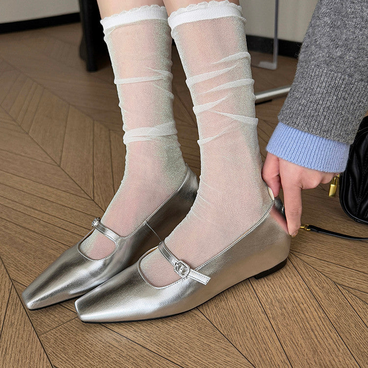 Karin Luna In Stock Spot Goods  Elegant Square-Toe One-Strap Height-Increasing Flats