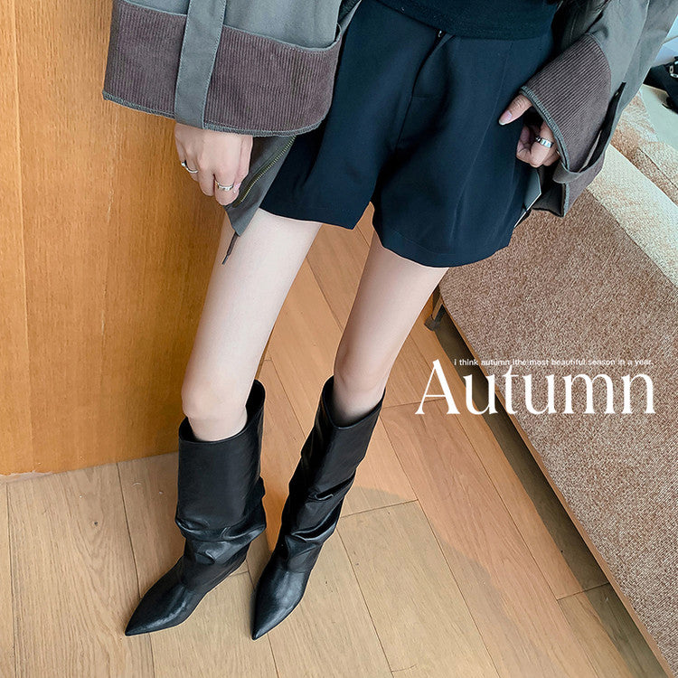 Karin Luna Elegant Style Pointed Toe Hidden Wedge Long Boots