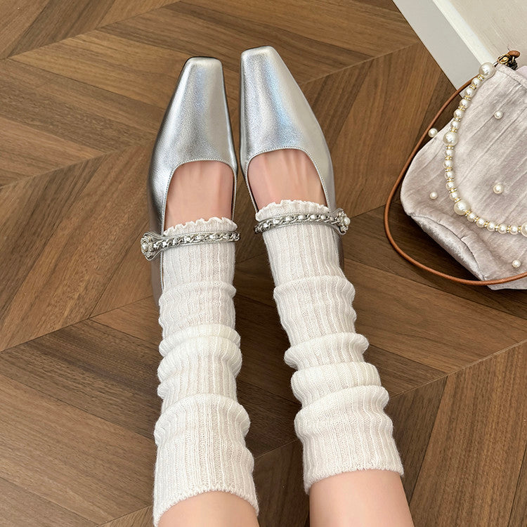 Karin Luna In Stock In Stock ~Metal One-Strap Pearl Small Square Toe Height-Increasing Flats