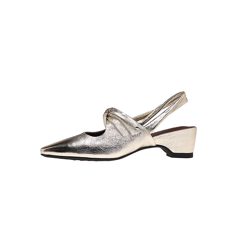 Karin Luna In Stock  Spot Goods Small Square Toe Wrinkled Chunky Heel Closed-Toe Sandals