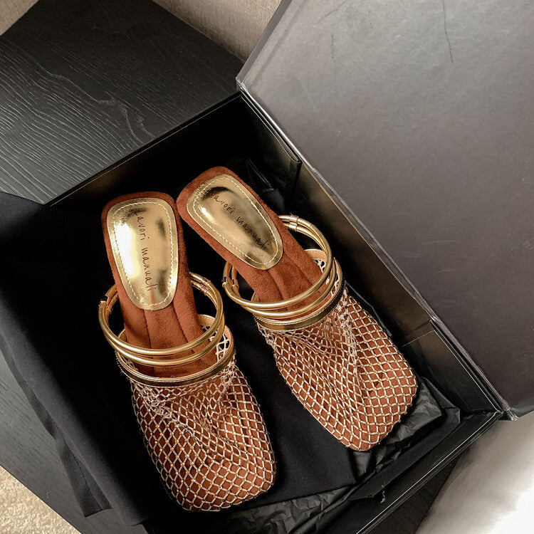 Karin Luna Highlights Fairness~In stock  Closed-Toe Diamond Mesh Unisex Convertible Sandals