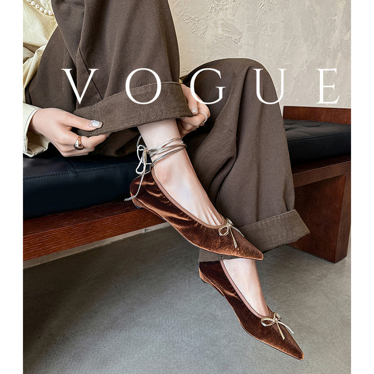Karin Luna In Stock In Stock Retro Velvet Pointed Toe Bowknot Single Shoes