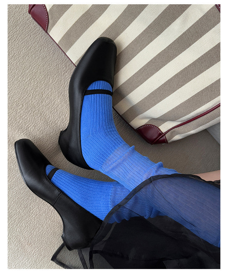 Karin Luna In Stock Spot Goods    Retro Elastic Band Chunky Heel Single Shoes