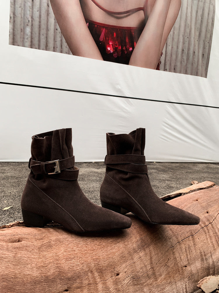 Karin Luna In Stock In Stock Hot-Selling Basic Old Money Style Retro Belt Buckle Short Boots