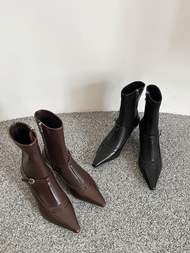 Karin Luna In Stock Spot Goods Elegant Stiletto Pointed Toe Side Zipper Short Boots