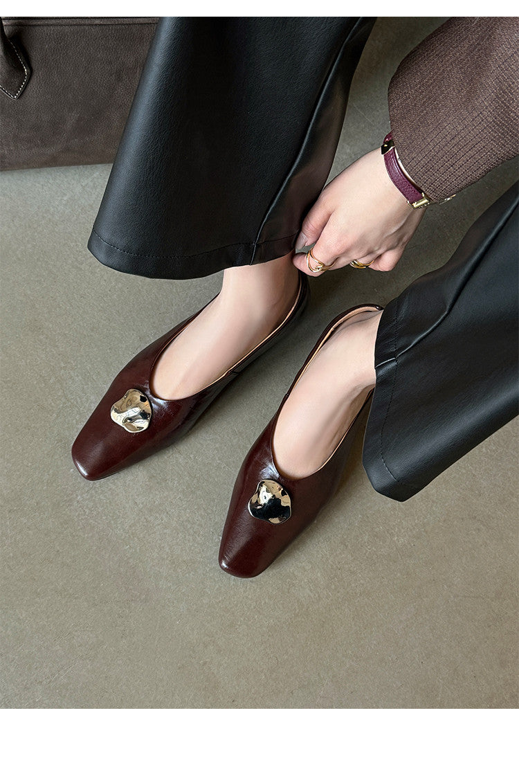 Karin Luna In Stock Spot Goods  Small Metal Decoration Thick Heel Single Shoes