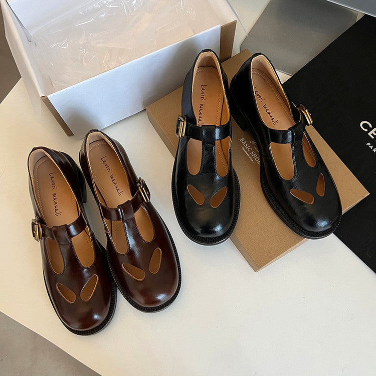 Karin Luna In Stock Spot Goods Minimalist Retro British Style Irregular Hollow Single Shoes
