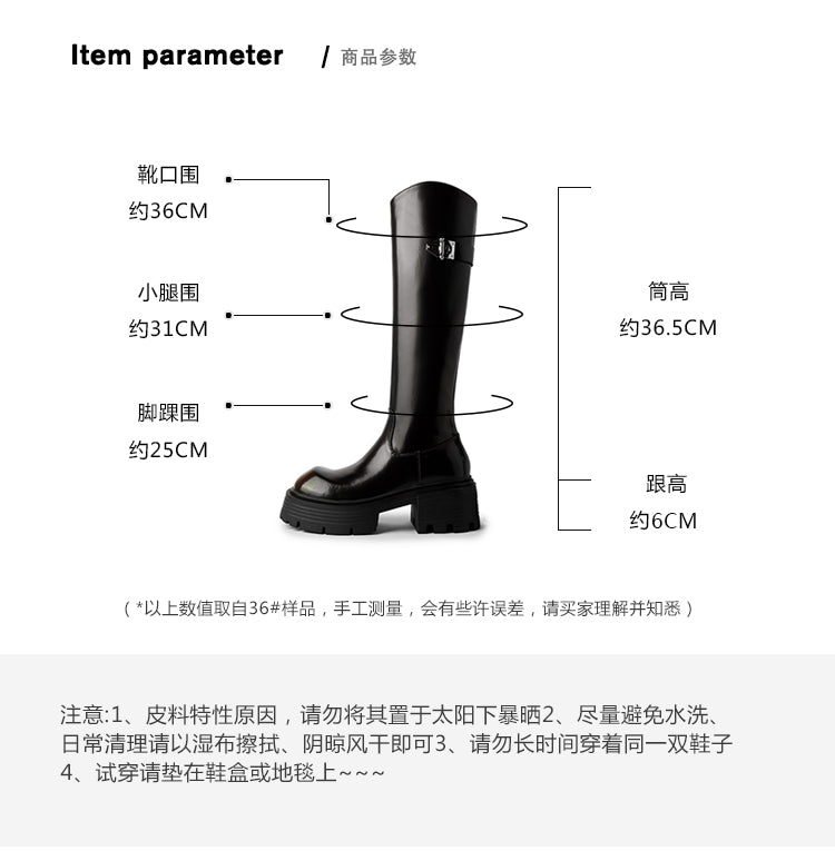 Karin Luna In Stock In Stock  Round Toe Thick Sole Belt Buckle Side Zipper Knight Boots