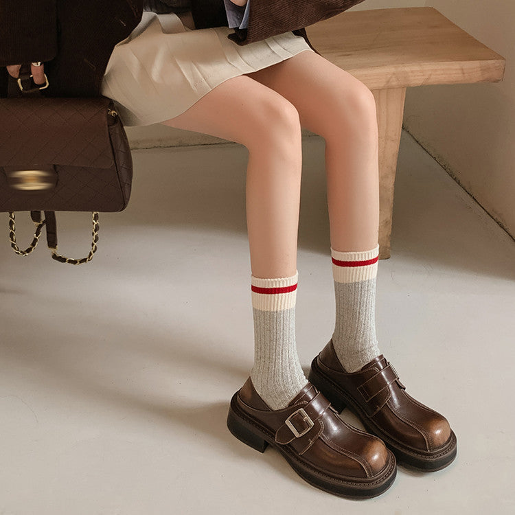 Karin Luna In Stock Spot Goods Metal Round Toe Cow Leather Thick Sole Flats