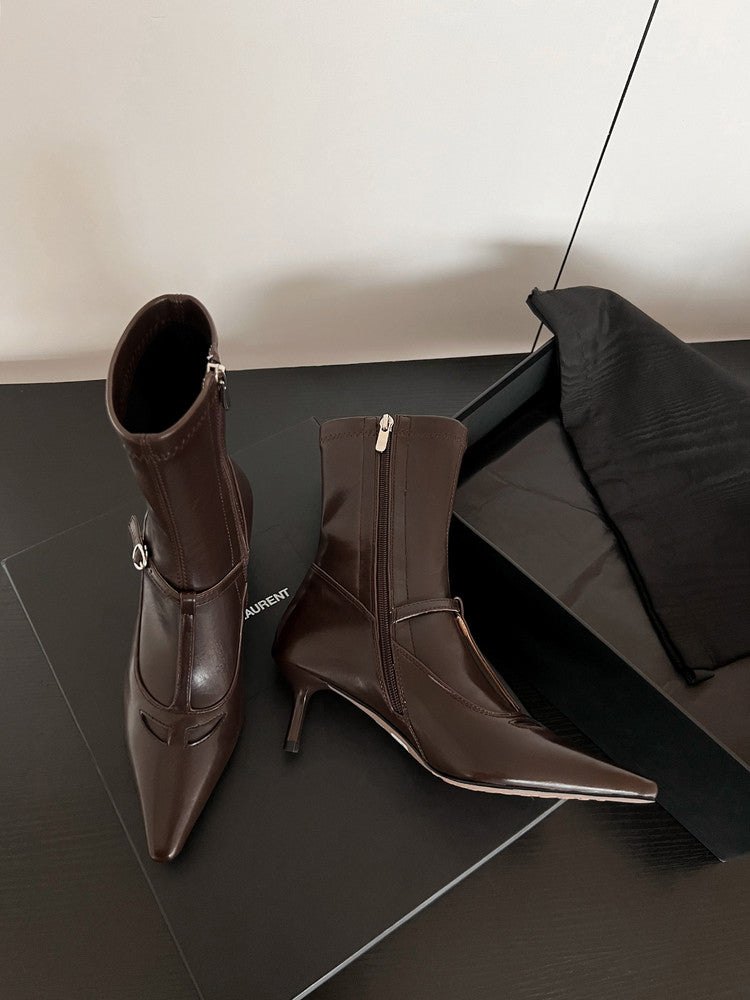 Karin Luna In Stock Spot Goods Elegant Stiletto Pointed Toe Side Zipper Short Boots