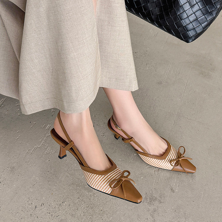 Karin Luna In Stock Spot Goods Braided Style Elegant Thin Heel Pointed Toe Closed-Toe Sandals
