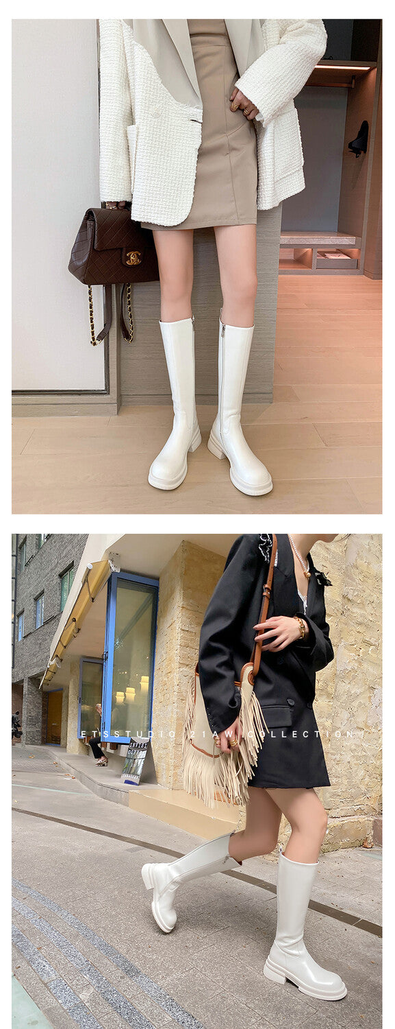Karin Luna In Stock Spot Goods  Always in stock  Classic Basic Style Round Toe Thick Sole Knight Boots