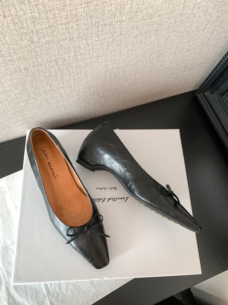 Karin Luna Full Layer Inside and Out~Basic Versatile Small Square Toe Butterfly Knot Irregular Heel Single Shoes