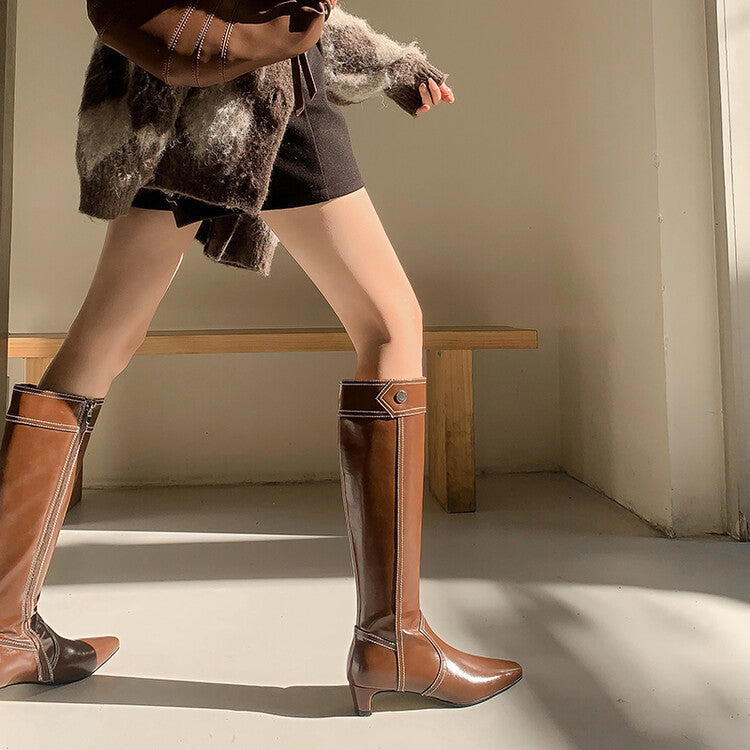 Karin Luna In Stock Spot Goods  Vintage Open Stitch Small Square Toe High Heel Side Zipper Riding Boots