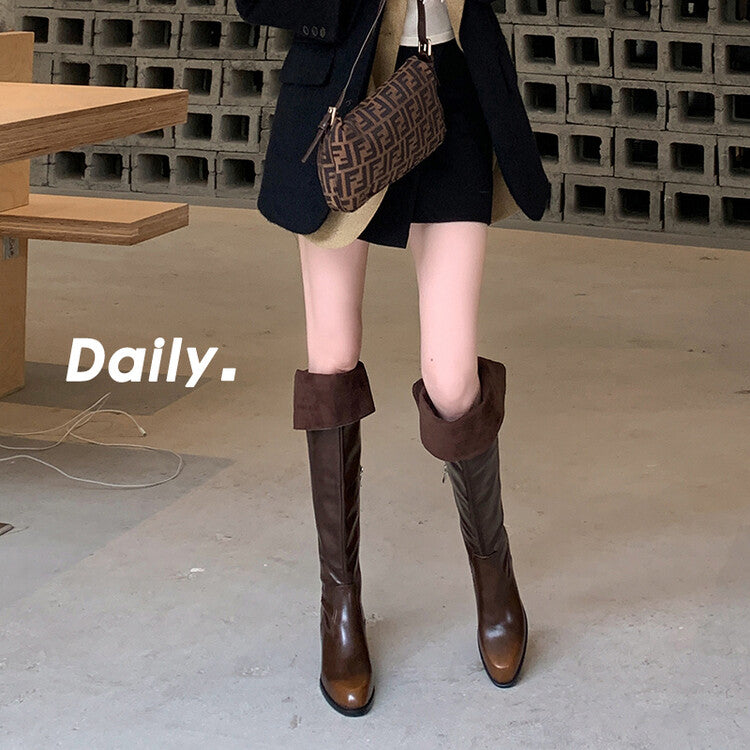 Karin Luna exploded  Three versions exploded Single Fleece Lining Fur Collar Version  Thick Fur Collar Foldable Hot-Selling Full Cowhide Pointed Toe Chunky Heel Classic Style