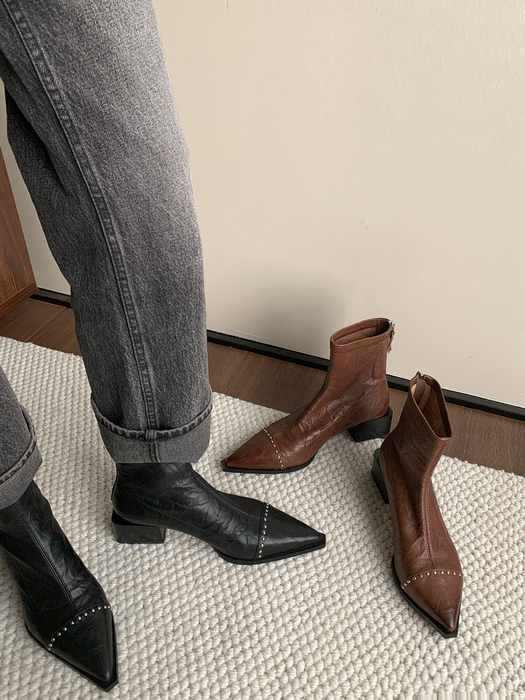 Karin Luna In Stock In Stock Slim Boots Series~Pointed Toe Rivet Slim Short Boots