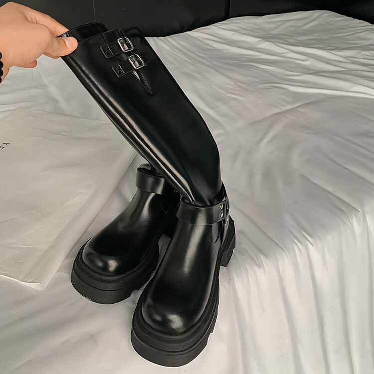 Karin Luna Full Cowhide  miumiu Popular Round Toe Thick Sole Beautiful and height-increasing