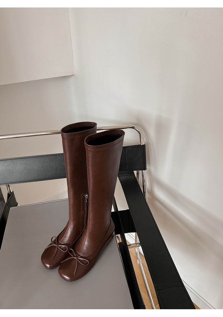 Karin Luna In Stock Spot Goods  Butterfly Knot Round Toe Hidden Heel Boots