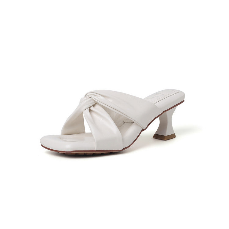 Karin Luna In Stock Spot Goods   Absolutely amazing4Color Cross Strap Thick Heel Square Toe Soft Slippers