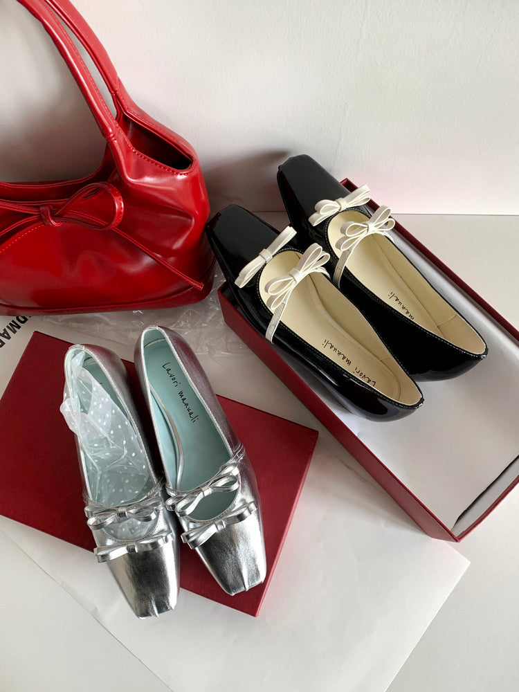 Karin Luna In Stock Spot Goods  Hot-Selling Element Bowknot Square-Toe Color-Block Height-Increasing Flats
