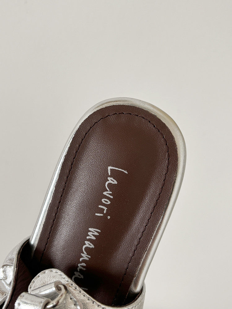 Karin Luna In Stock In Stock  Square Toe Bowknot Pearl Strap Closed-Toe Sandals