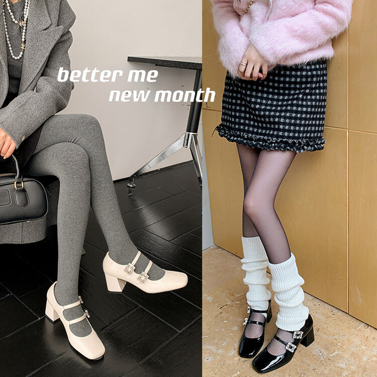 Karin Luna In Stock In stock   The heroine Ao~Square Toe High Heel One Strap Popular Rhinestone Mary Jane Shoes