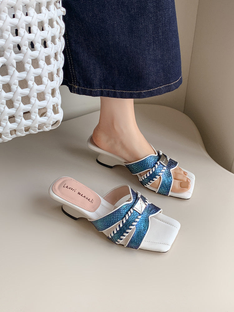 Karin Luna Fish Skin Series~ Hot-selling Square-Toe Slippers with Built-in Traffic