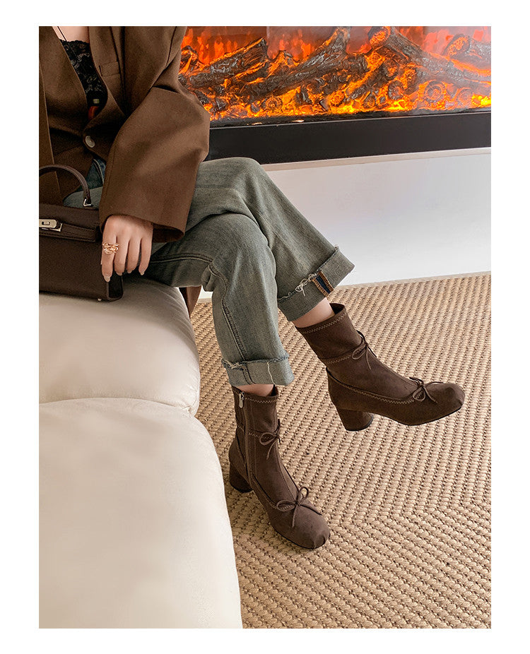 Karin Luna In Stock Spot Goods Hot-Selling Sweet Standard Bow Round-Toe Slim Short Boots