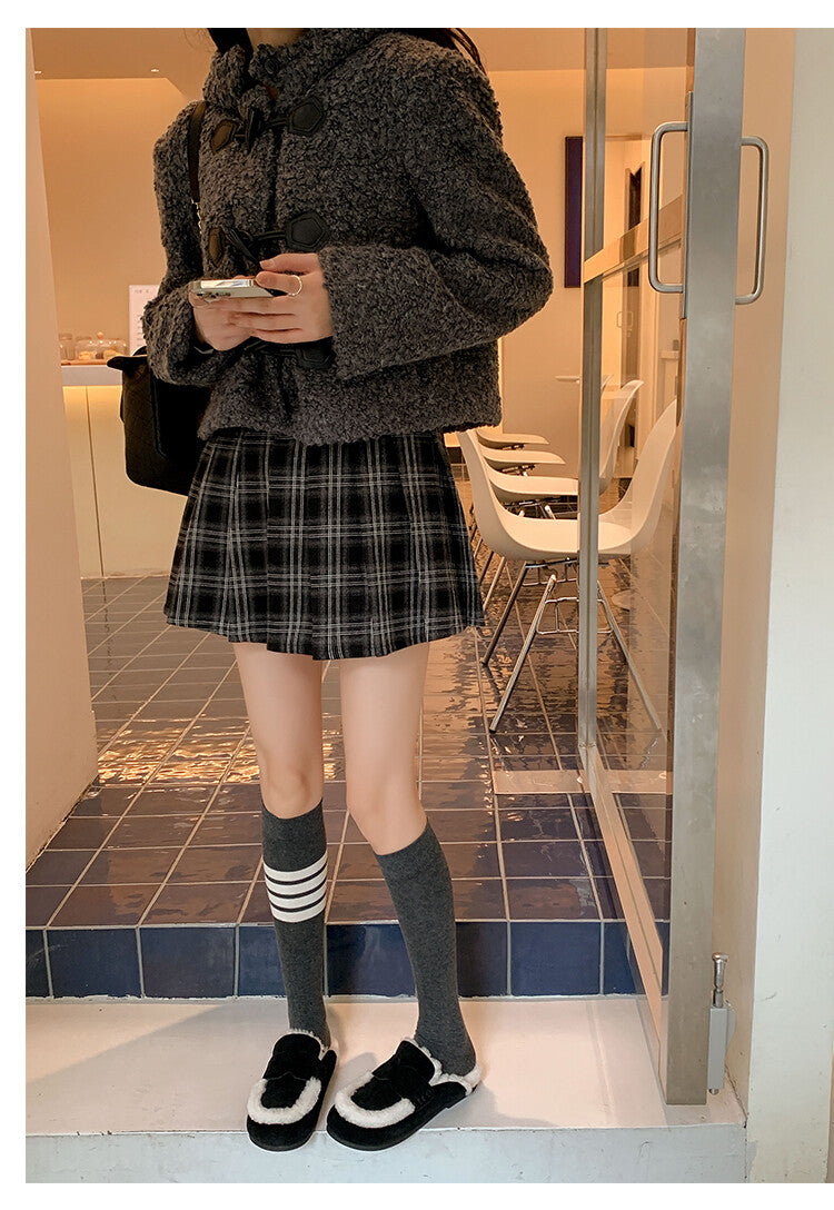 Karin Luna In Stock Look~This is such thick lamb wool Winter Atmosphere！Cowhide Leather Lamb Wool Round Toe Flat Sole Half Support！