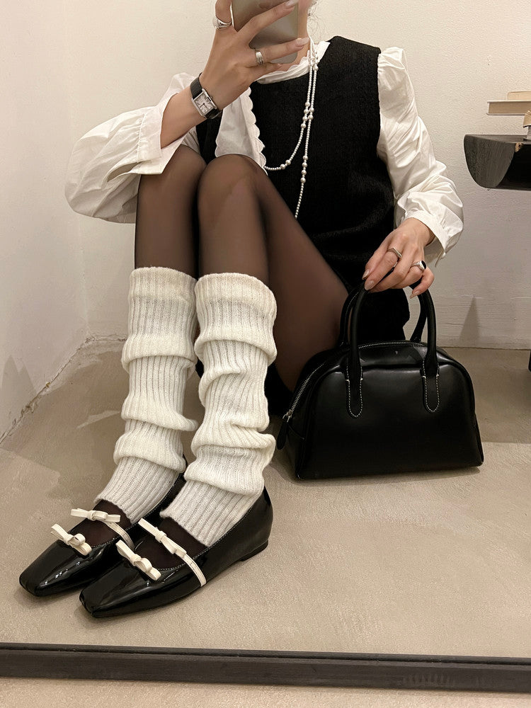 Karin Luna In Stock Spot Goods  Hot-Selling Element Bowknot Square-Toe Color-Block Height-Increasing Flats