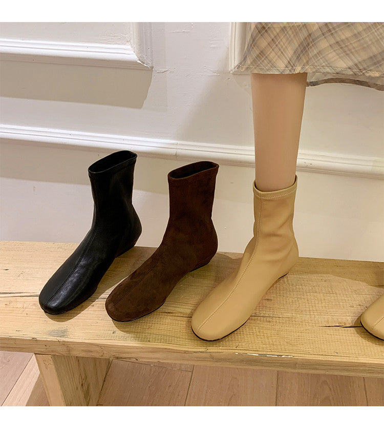 Karin Luna In Stock Spot Goods Round Toe Basic Stretch Slim Short Boots