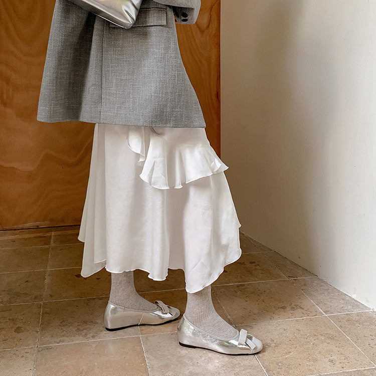 Karin Luna In Stock Spot Goods    Color Block Sweet Bowknot Hidden Wedge Shallow Mouth Flats