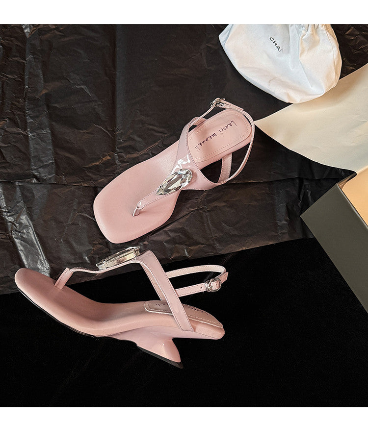 Karin Luna Bestseller Element Square Toe Irregular Heel Super Stable Toe Clip Sandals
