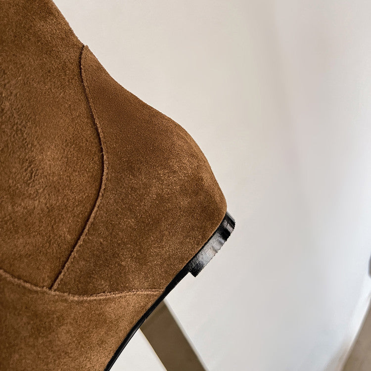 Karin Luna In Stock Spot Goods Vintage Cowhide Leather Chunky Heel Height Increasing Long Boots