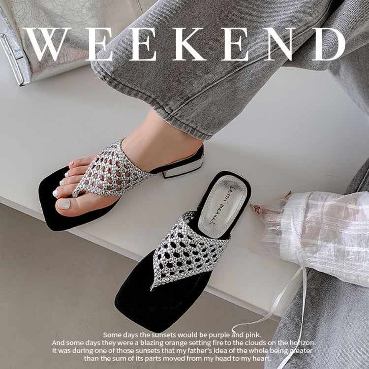Karin Luna Hot-Selling Braided Style  In stock Toe-strap Woven Sofa Insole Slippers