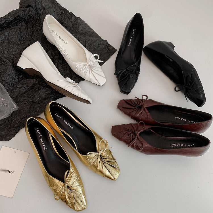 Karin Luna French Style Wrinkled Square Toe Height-Increasing Flats