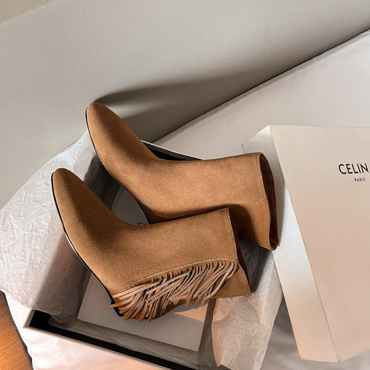 Karin Luna In Stock Spot Goods Tassel Square Toe Hidden Wedge Short Boots