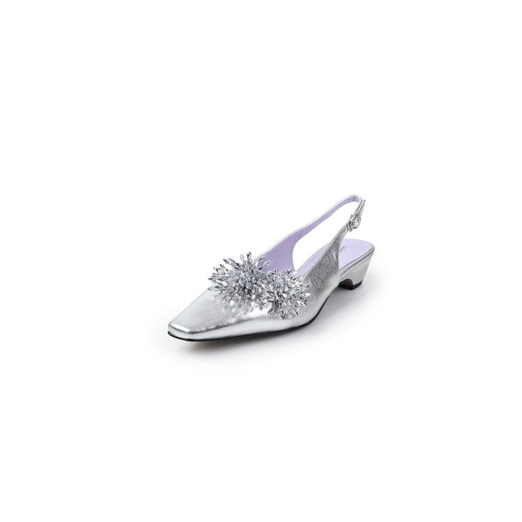 Karin Luna Brilliant Fireworks~Elegant Square-Toed Closed-Toe Chunky Heel Sandals