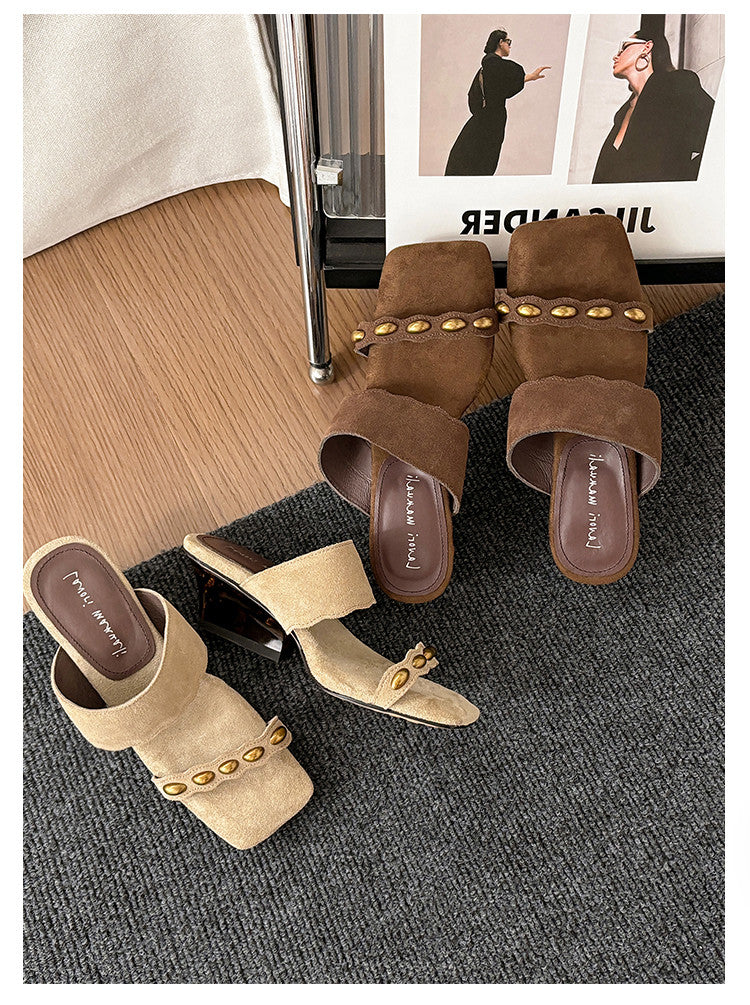 Karin Luna Hot-Selling Element Amber Heel~Spot Goods Spot Goods  Vacation Style One-Strap Amber Irregular Heel Slippers
