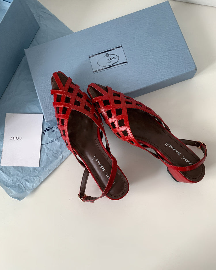 Karin Luna Braided Style ~Cross-woven Pointed Toe Closed-toe Sandals
