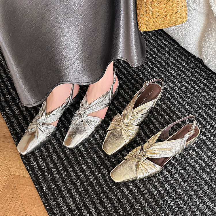 Karin Luna French Retro Wrinkled Small Square Toe Elegant Closed-Toe Sandals
