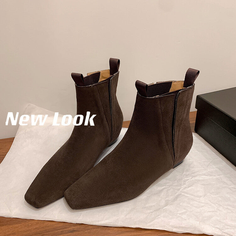 Karin Luna Classic Style Internal Height Increase Cowhide Leather Small Square Toe Short Fashion Boots