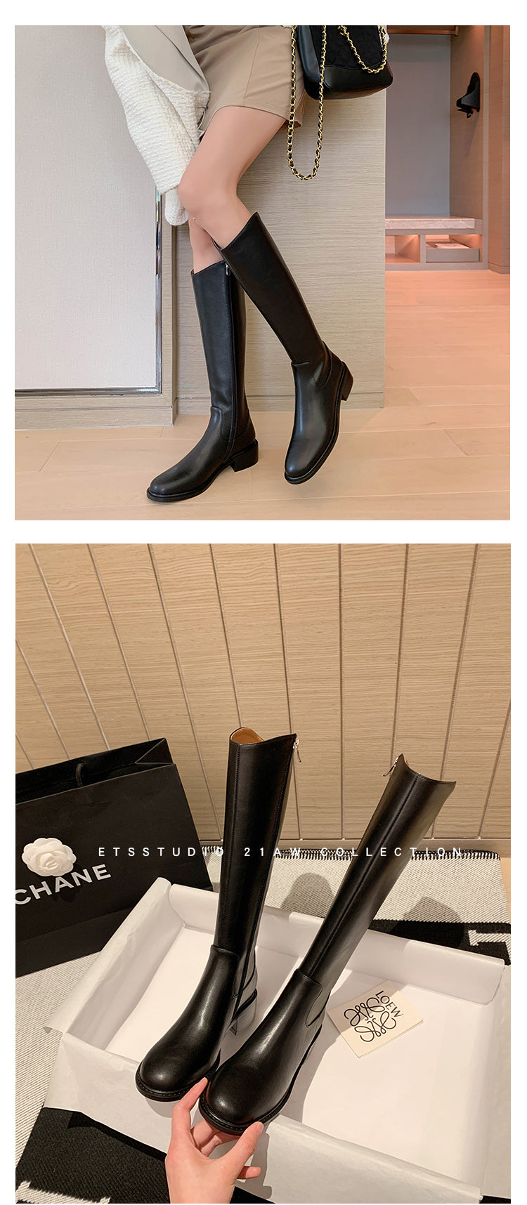 Karin Luna Internet Celebrity Photo  Best-selling in stock Full Leather Basic Long Boots  Winter Essential Combat Boots