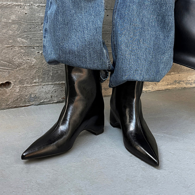 Karin Luna Elegant Pointed Toe Hidden Wedge Short Boots